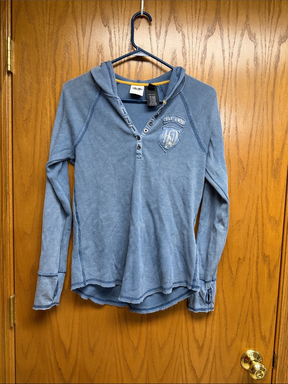 Harley-Davidson Vintage Blue Hooded Henley Top